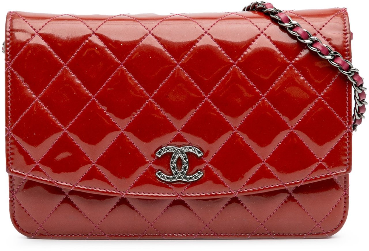 Chanel Quilted Patent Brilliant Wallet On Chain Rood