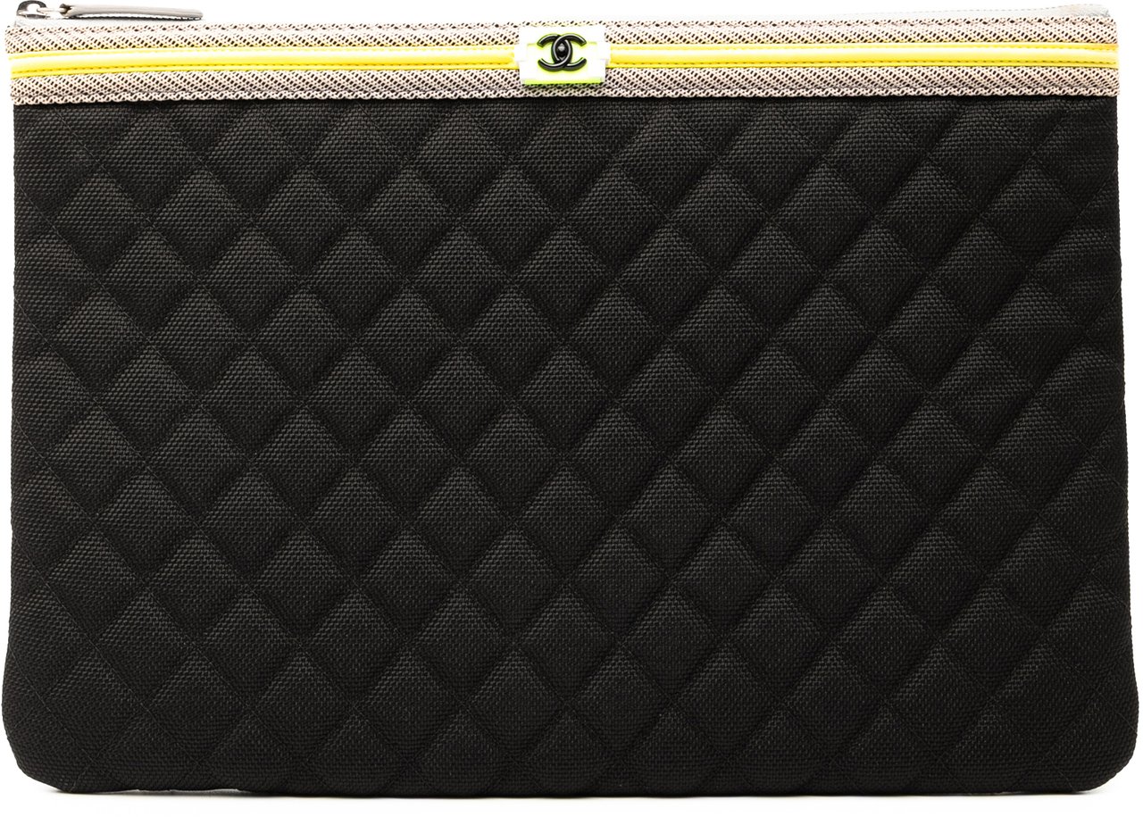 Chanel Large Quilted Nylon Fluo Boy O Case Clutch Zwart