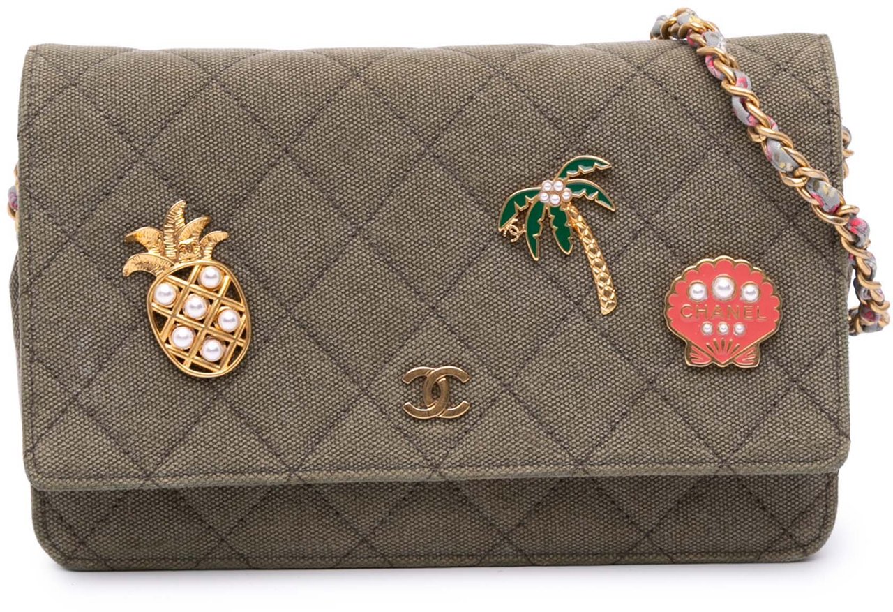 Chanel Quilted Canvas Coco Cuba Charms Wallet On Chain Bruin