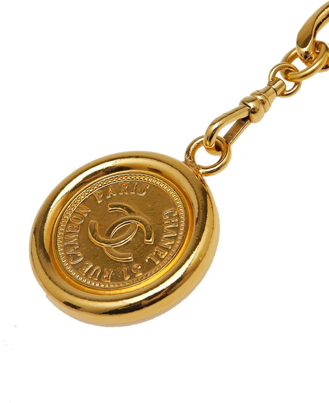 Chanel Gold Plated Medallion Leather Woven Chain Belt Goud