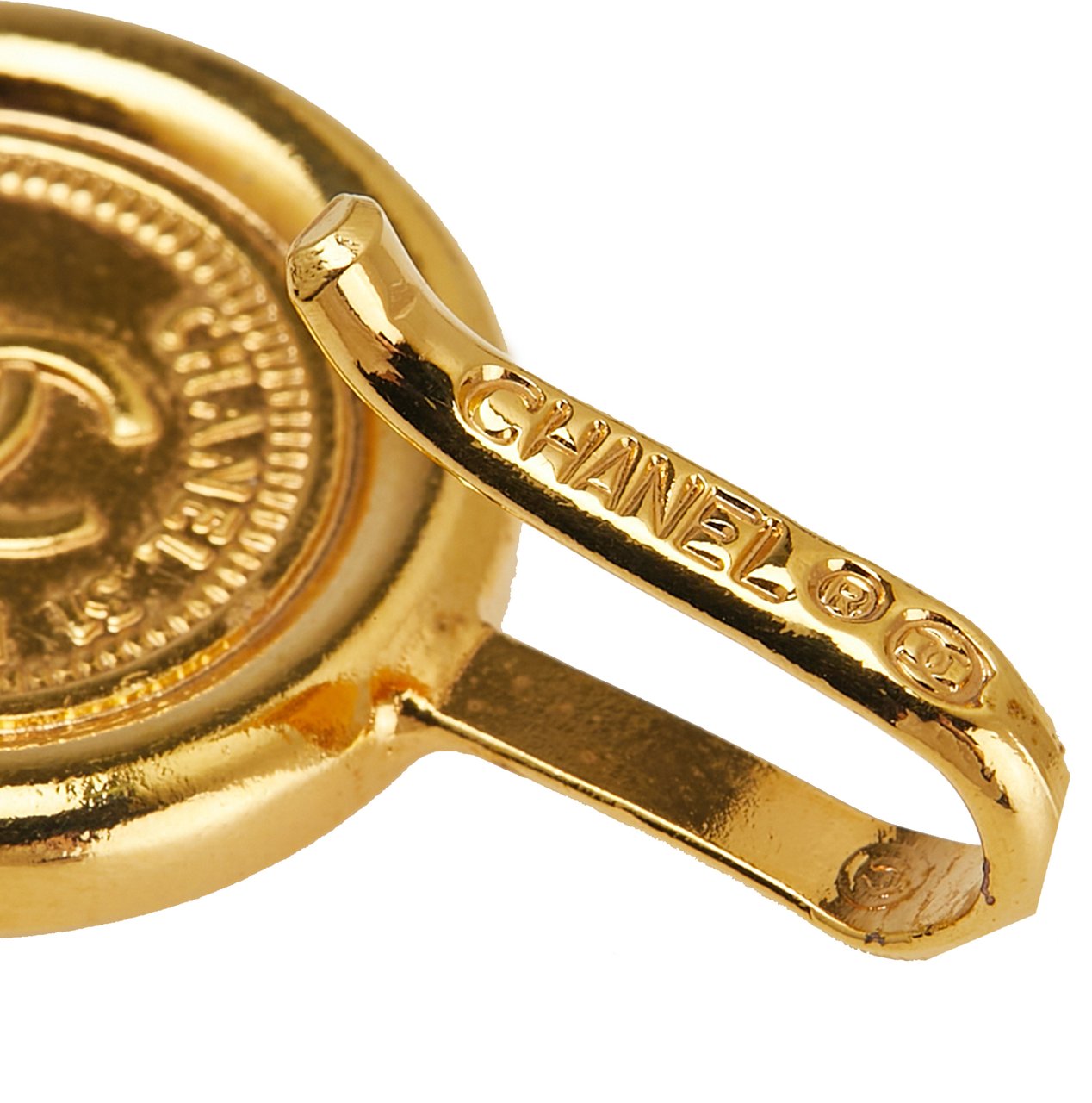 Chanel Gold Plated Medallion Leather Woven Chain Belt Goud