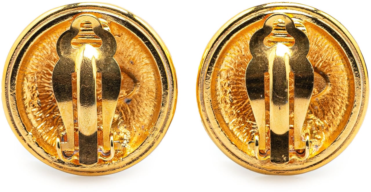 Chanel Gold Plated CC Round Clip on Earrings Goud