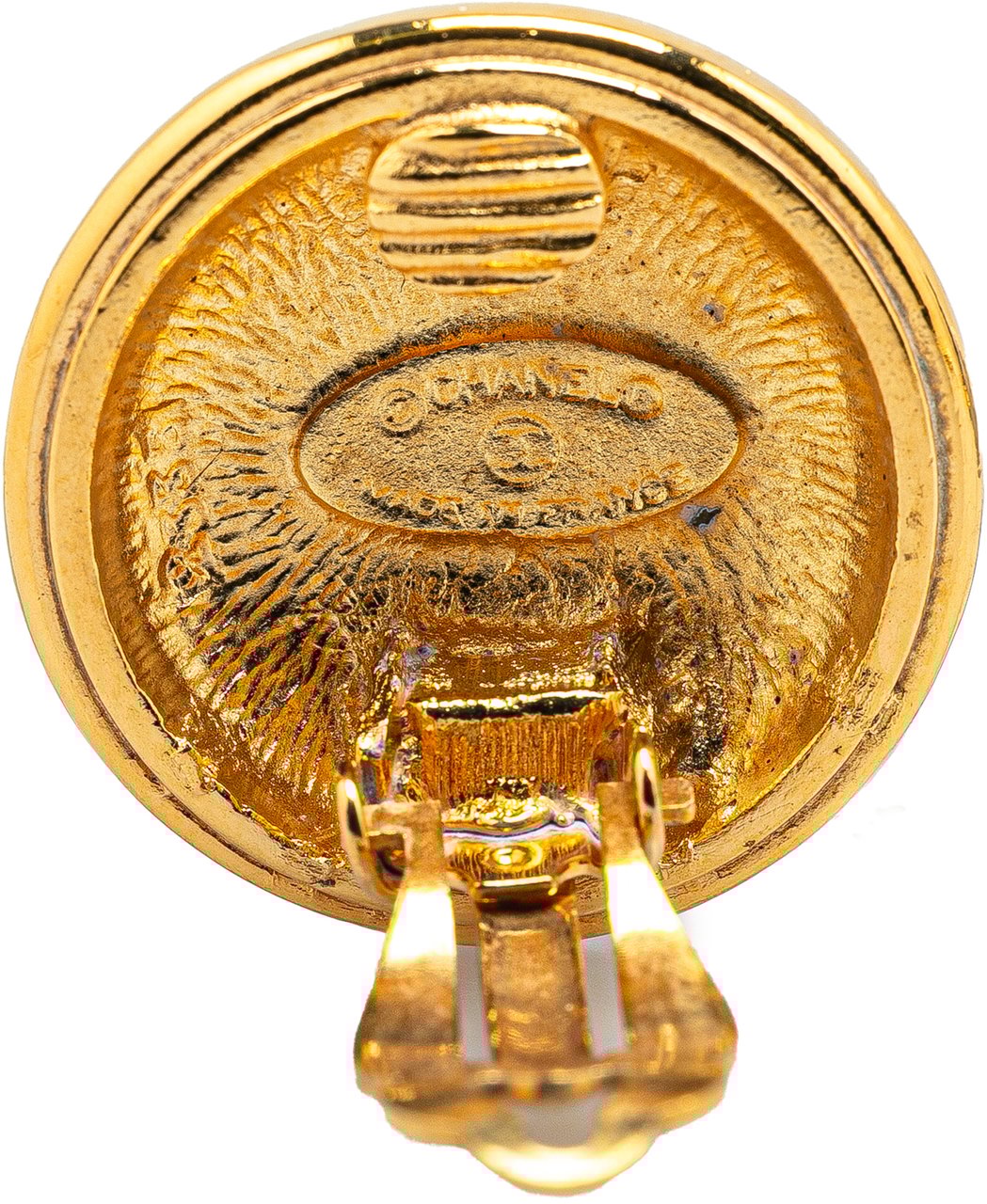 Chanel Gold Plated CC Round Clip on Earrings Goud