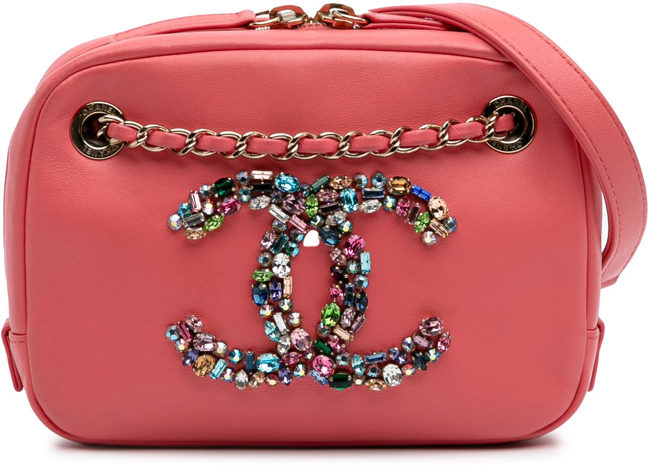 Chanel Lambskin Giant Crystal CC Camera Bag Roze
