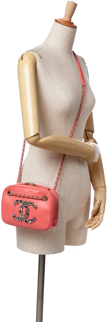 Chanel Lambskin Giant Crystal CC Camera Bag Roze