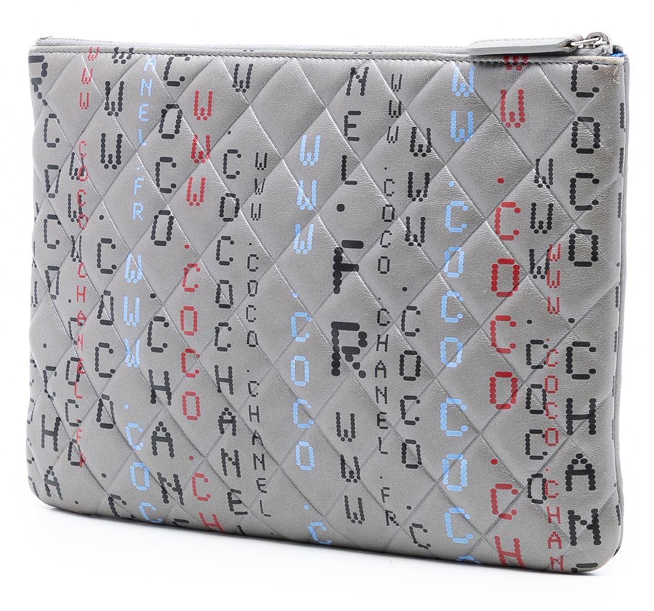 Chanel Medium Quilted Lambskin Data Center O Case Clutch Grijs