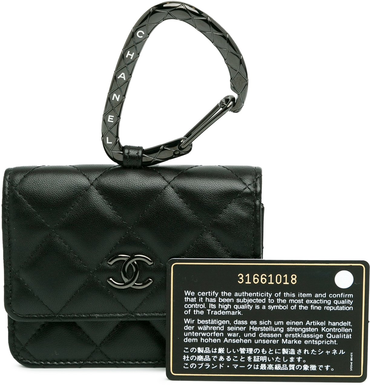 Chanel Quilted Lambskin So Black CC Hook Card Holder Zwart
