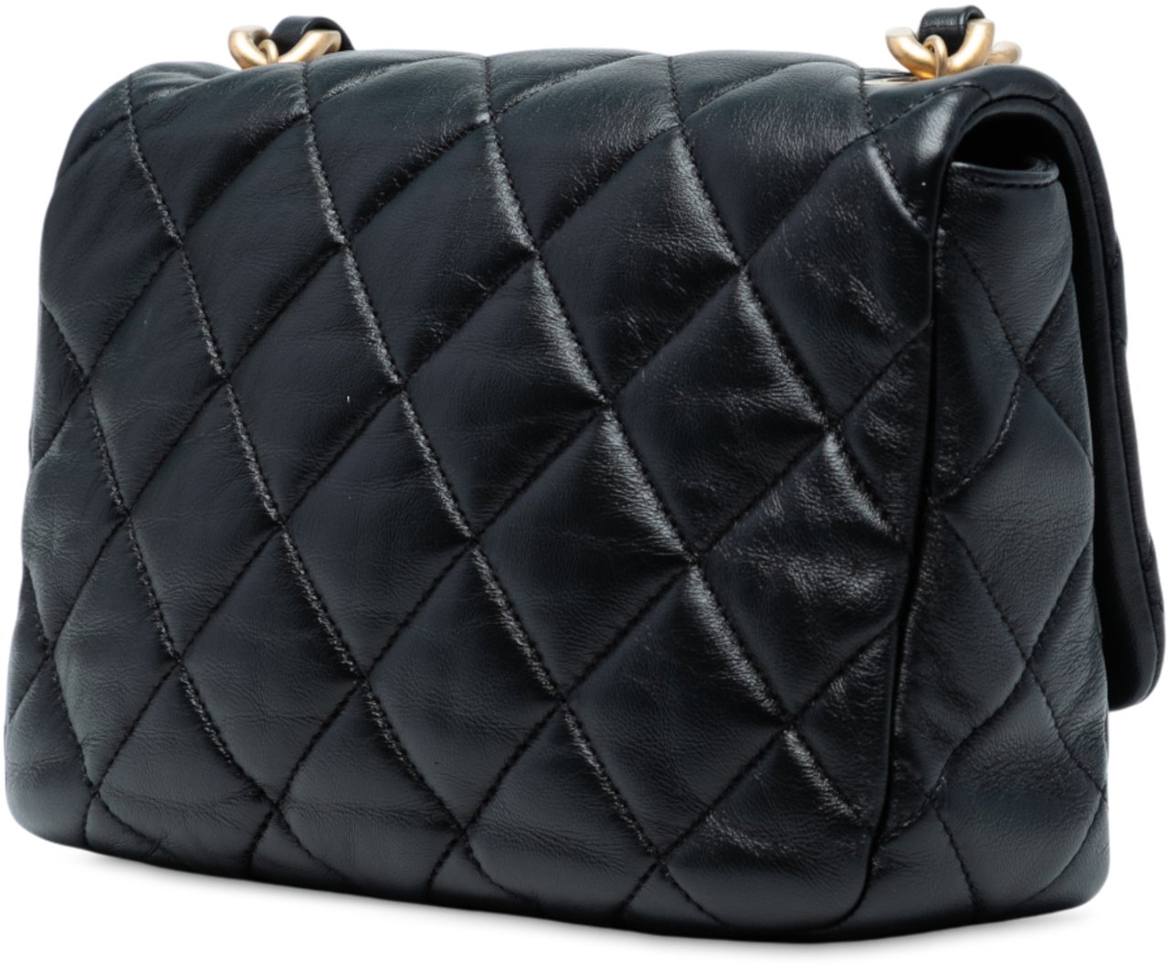 Chanel Mini Quilted Lambskin Lacquered Chain Flap Zwart