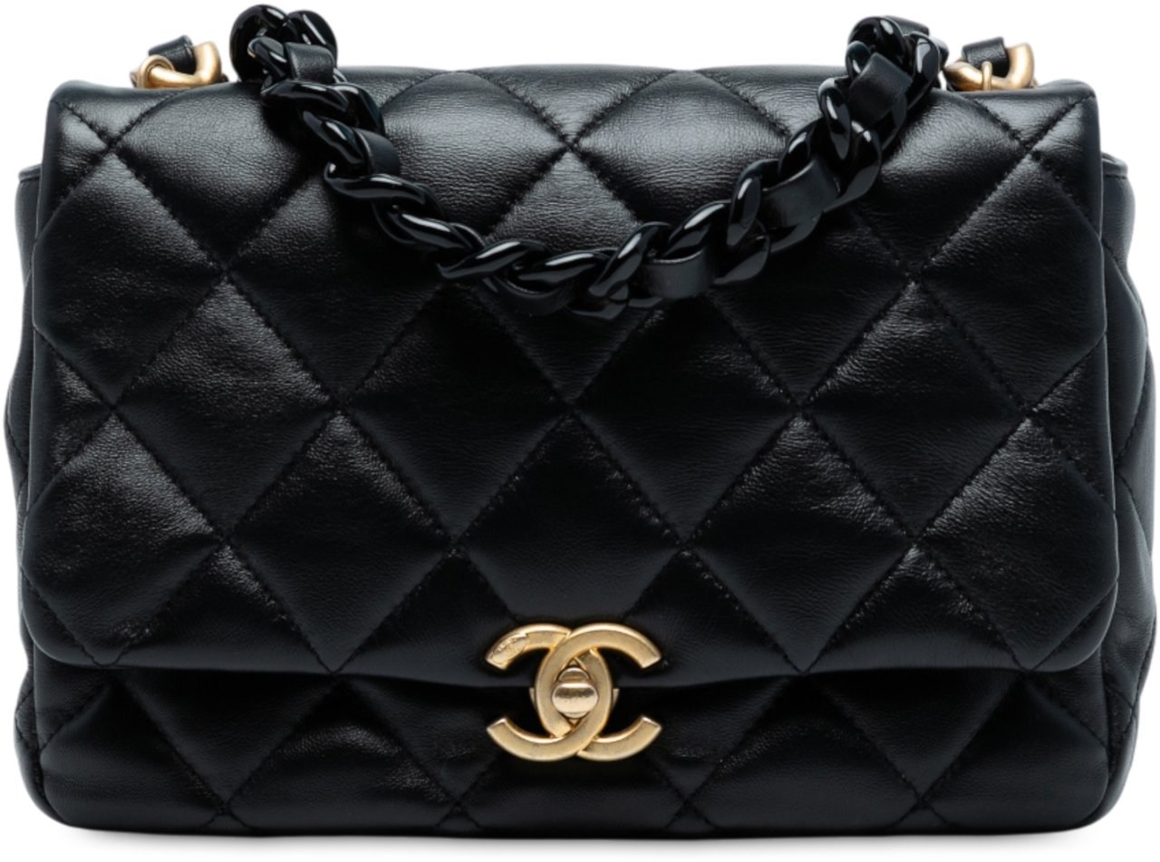 Chanel Mini Quilted Lambskin Lacquered Chain Flap Zwart
