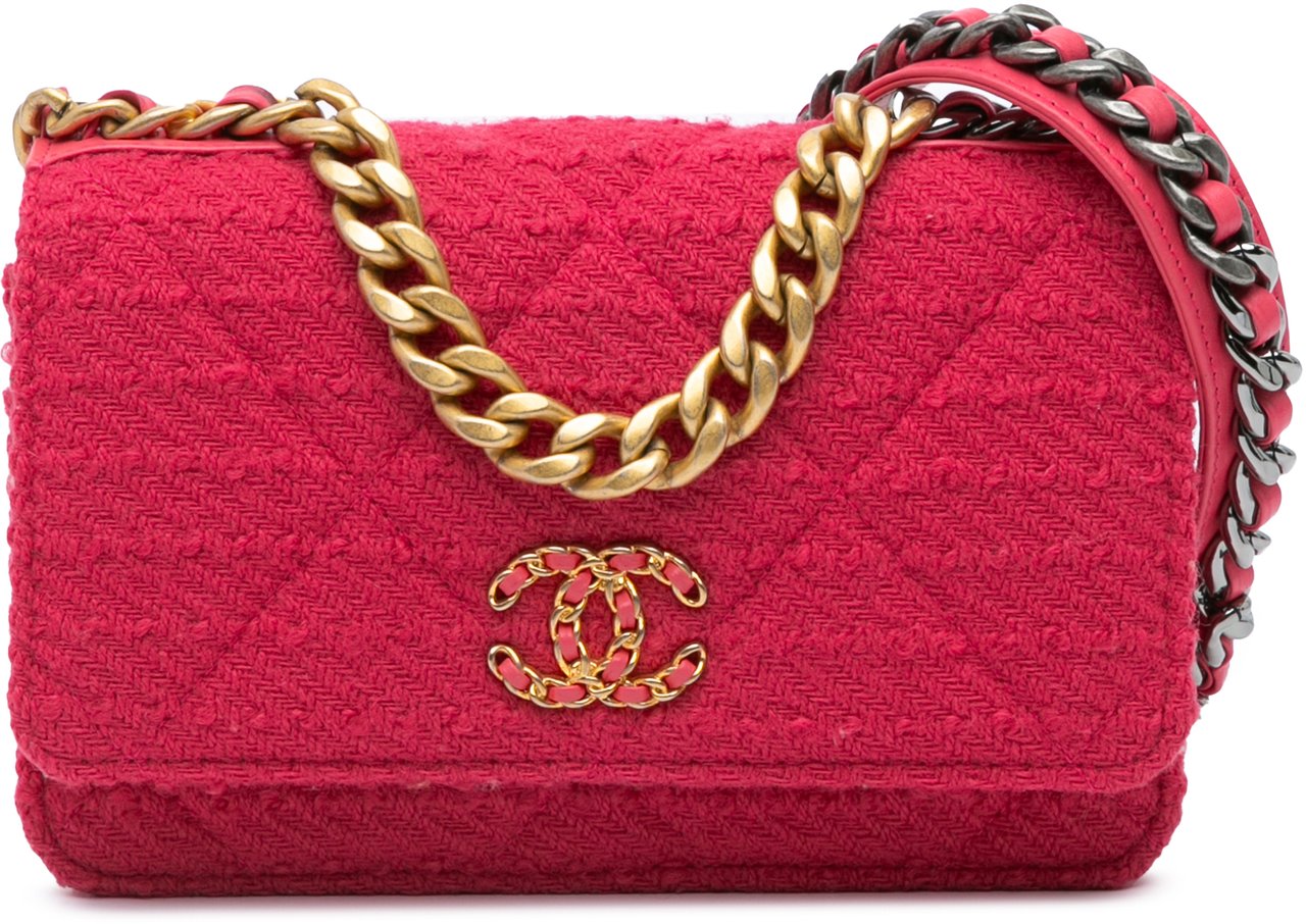 Chanel Tweed 19 Wallet On Chain Roze