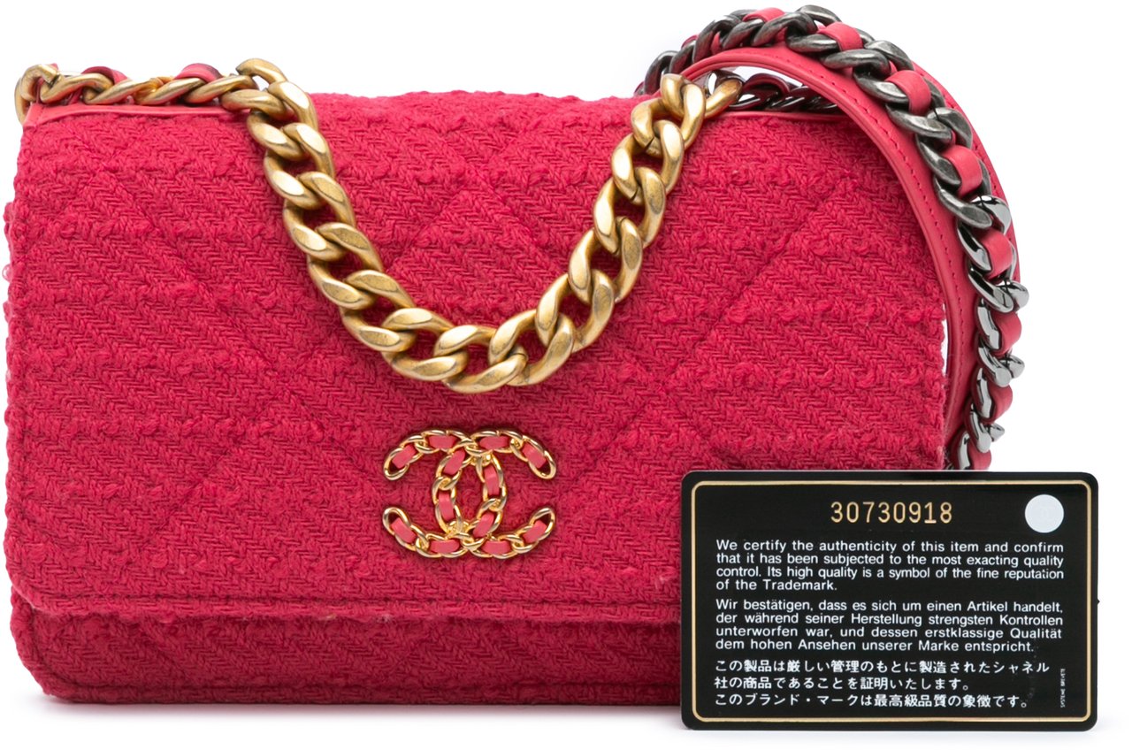 Chanel Tweed 19 Wallet On Chain Roze