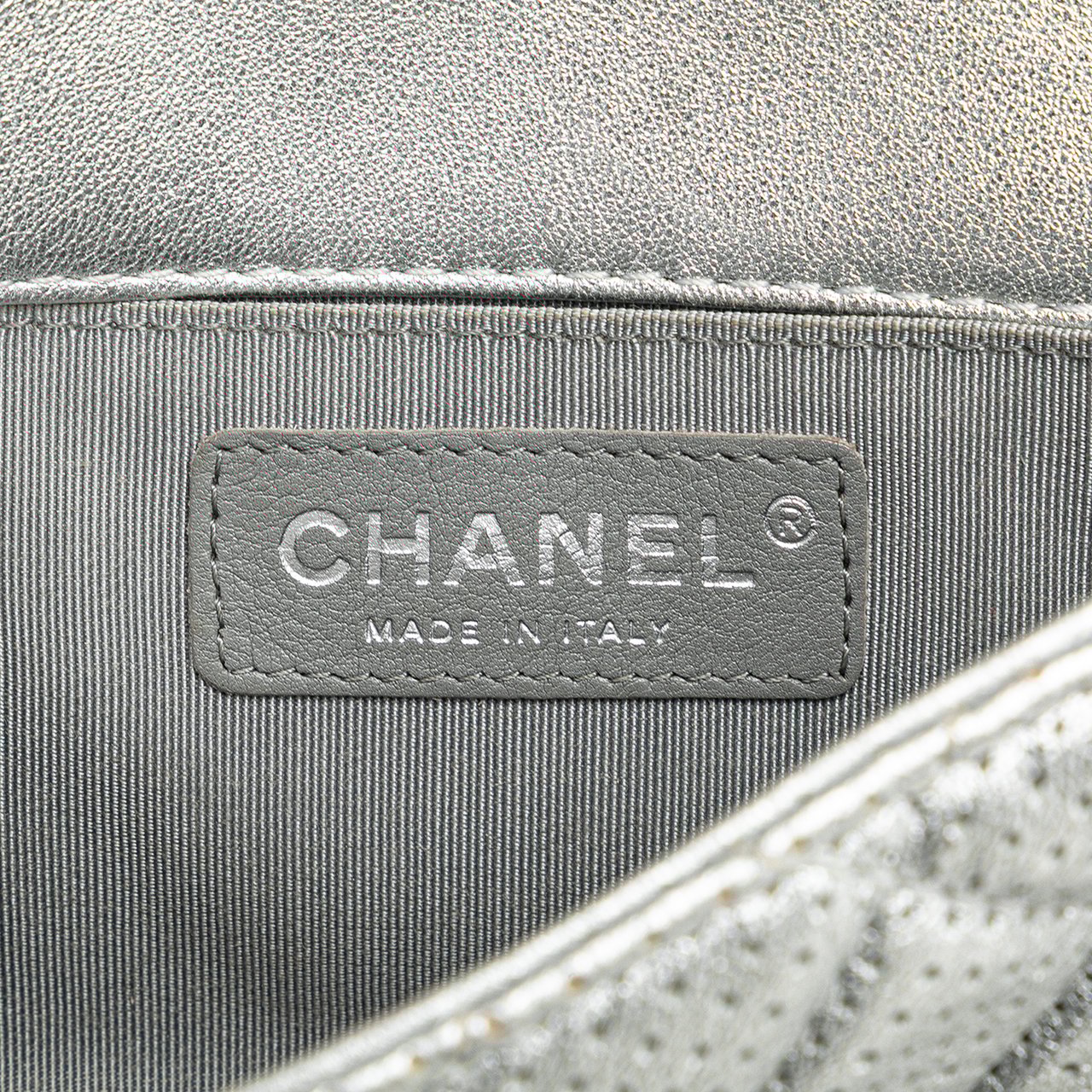 Chanel Mini Perforated Lambskin Punch Flap Zilver