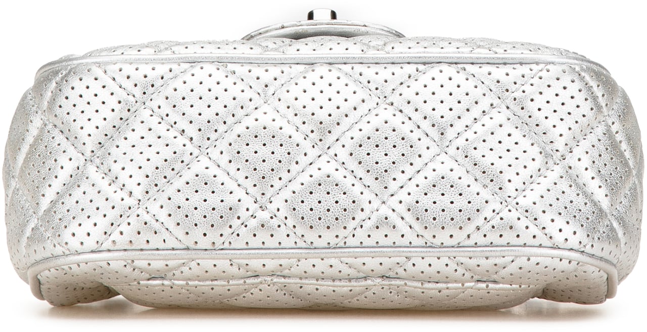 Chanel Mini Perforated Lambskin Punch Flap Zilver