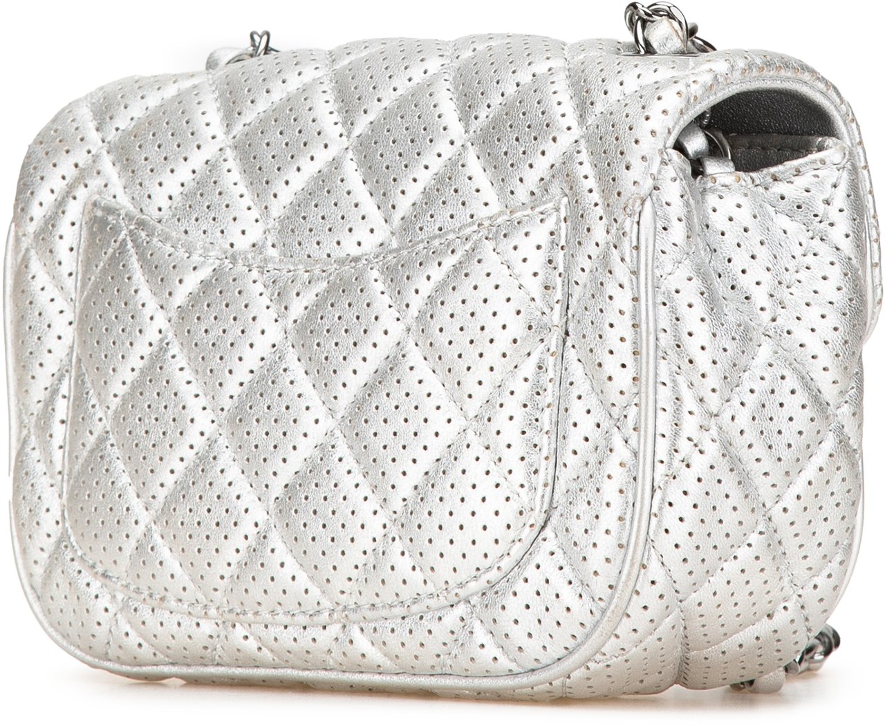 Chanel Mini Perforated Lambskin Punch Flap Zilver