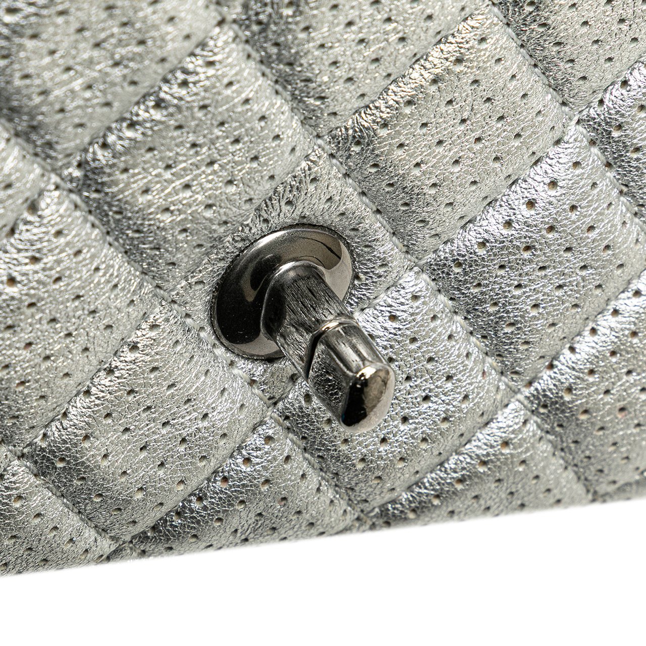 Chanel Mini Perforated Lambskin Punch Flap Zilver