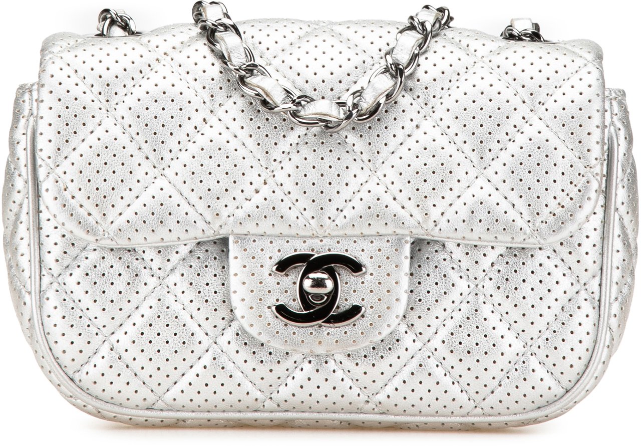 Chanel Mini Perforated Lambskin Punch Flap Zilver