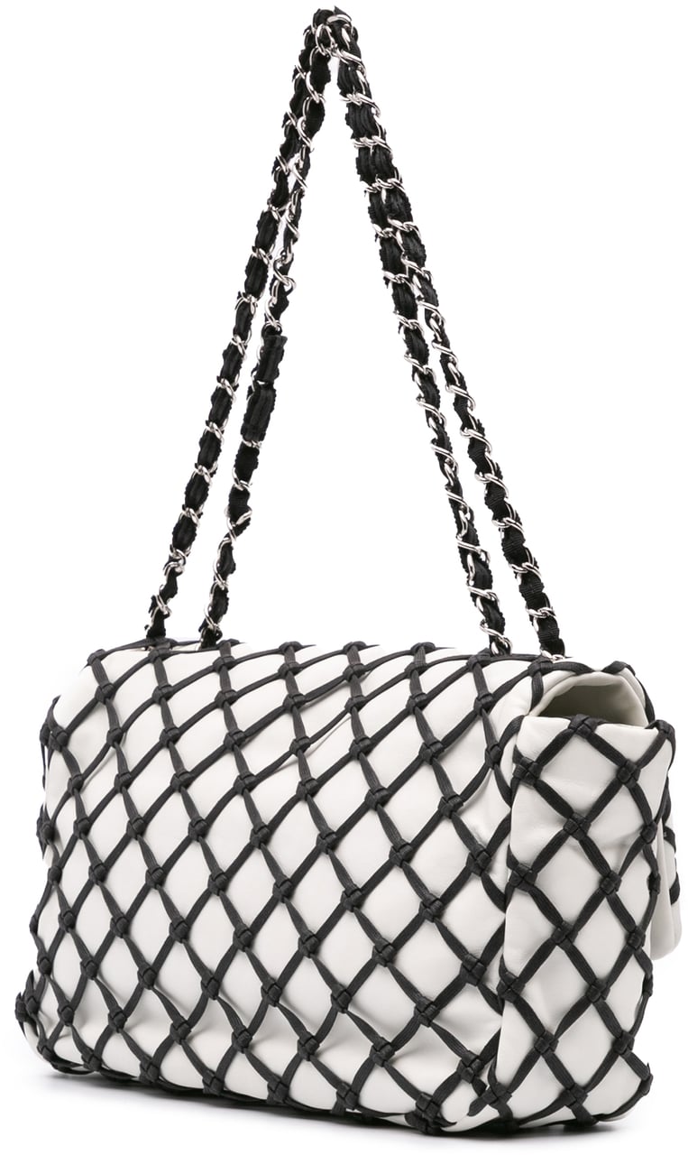 Chanel Jumbo Calfskin Canebiers Net Flap Wit