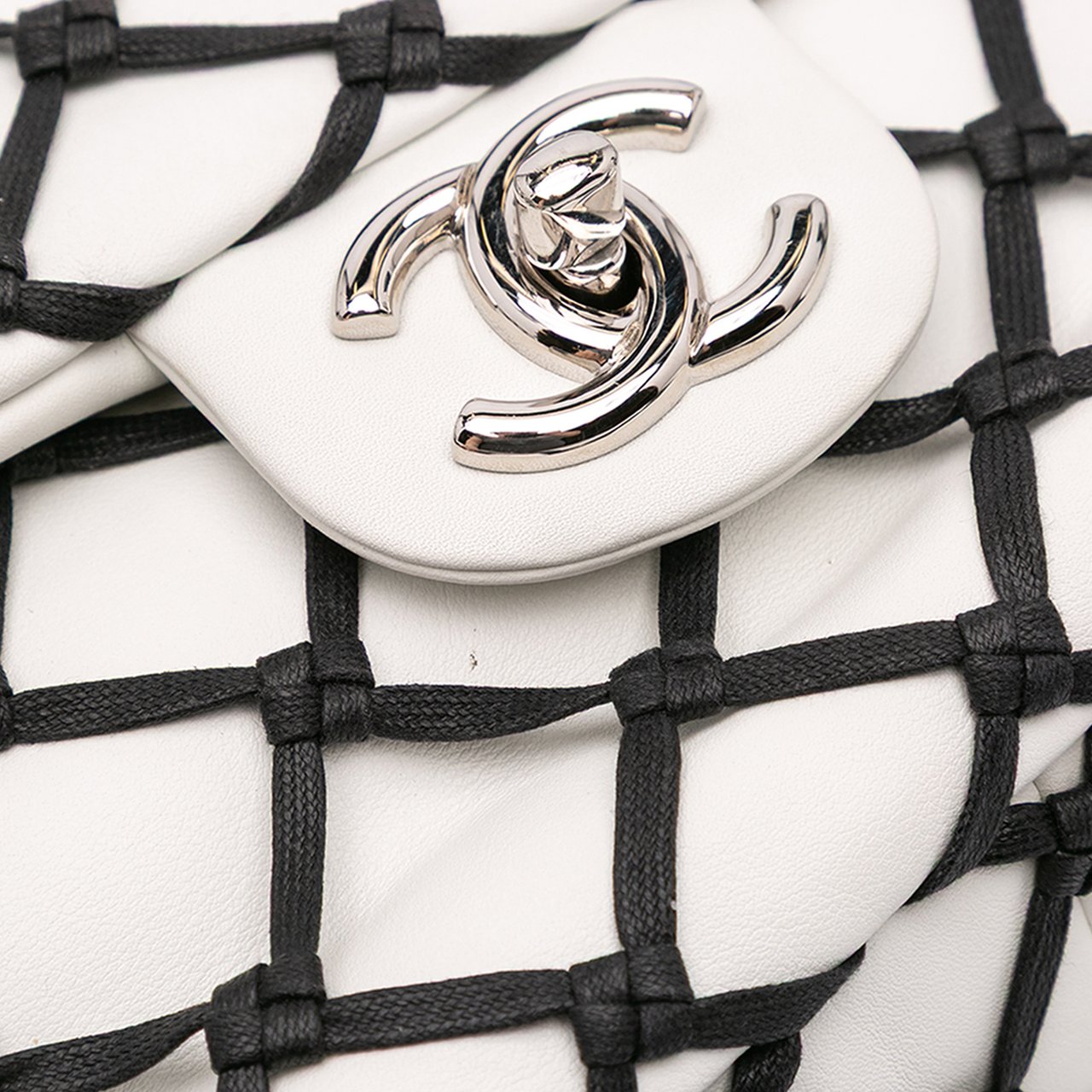 Chanel Jumbo Calfskin Canebiers Net Flap Wit