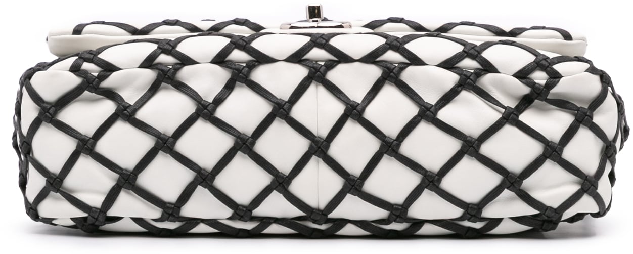 Chanel Jumbo Calfskin Canebiers Net Flap Wit