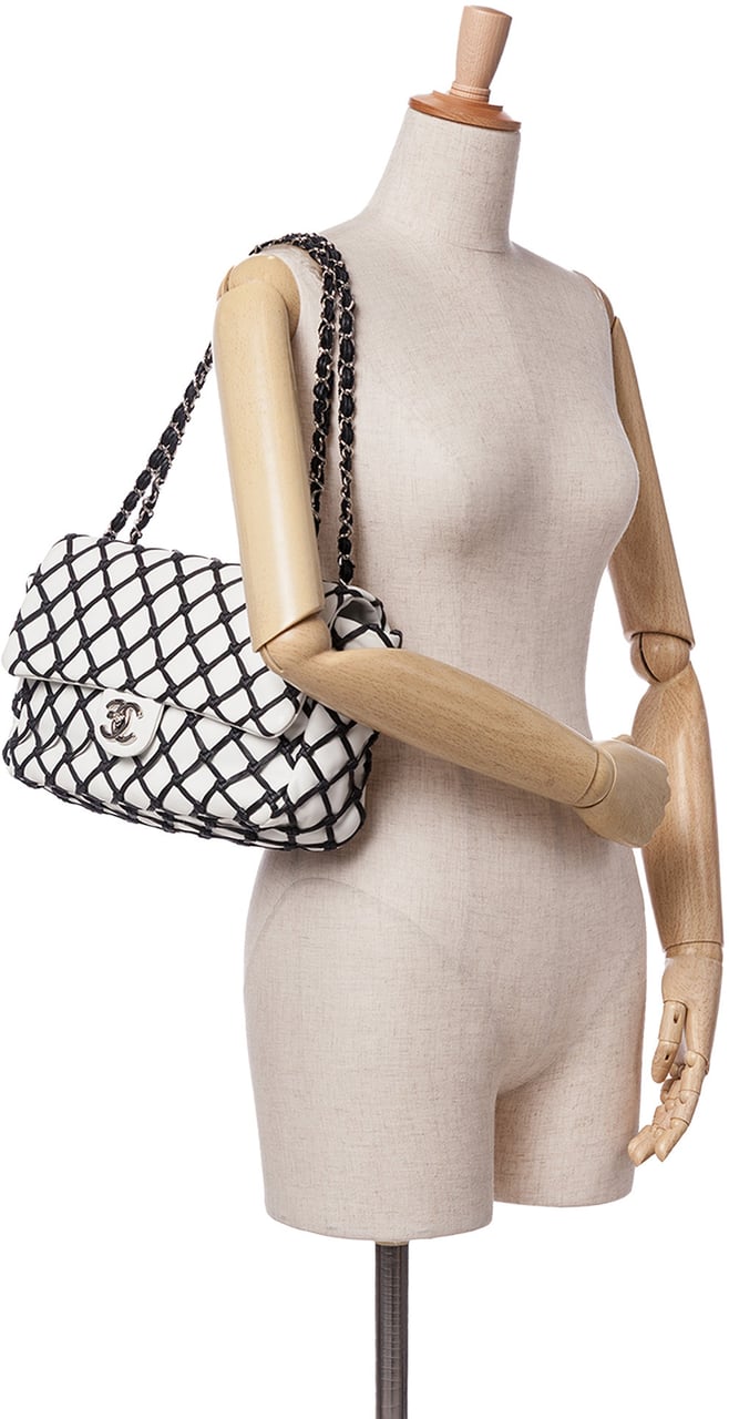 Chanel Jumbo Calfskin Canebiers Net Flap Wit