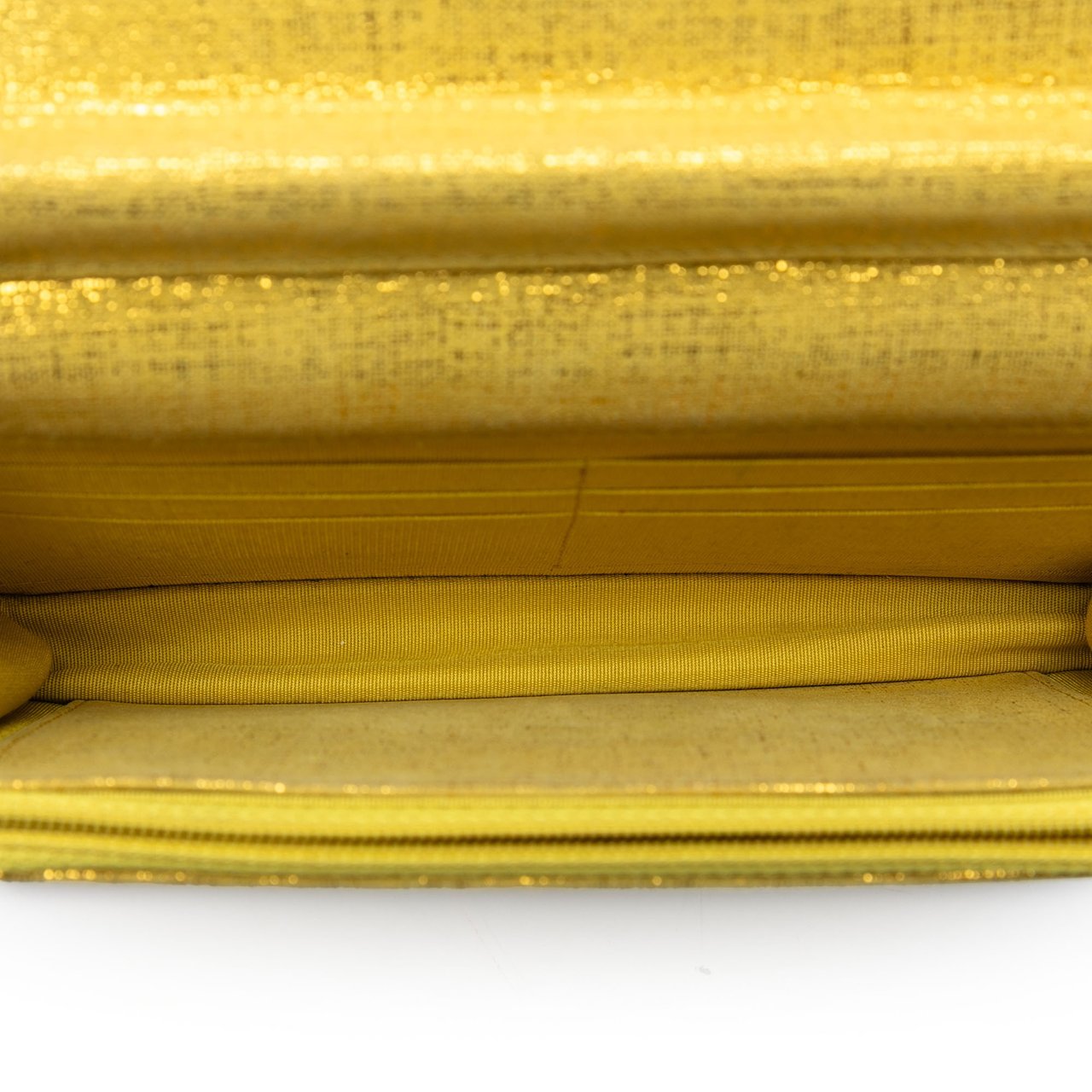 Chanel CC Quilted Metallic Fabric Wallet On Chain Geel