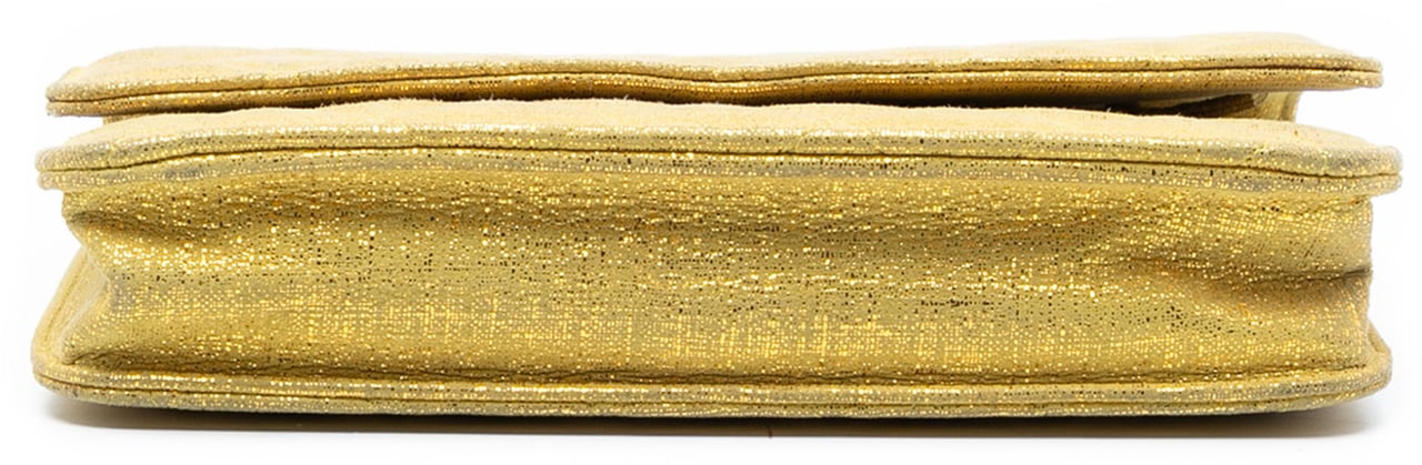 Chanel CC Quilted Metallic Fabric Wallet On Chain Geel