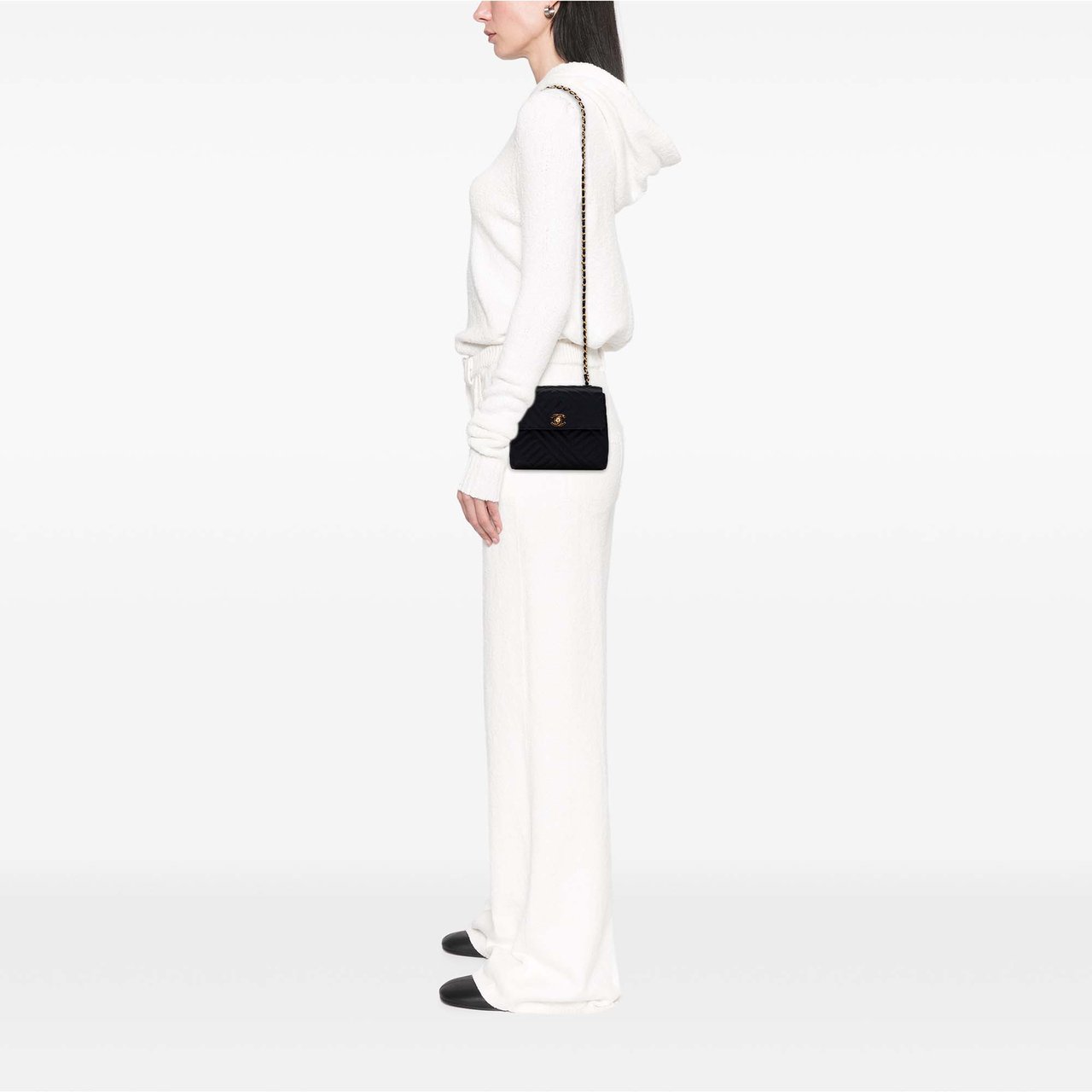 Chanel Mini Square Diagonal Quilted Satin Single Flap Zwart