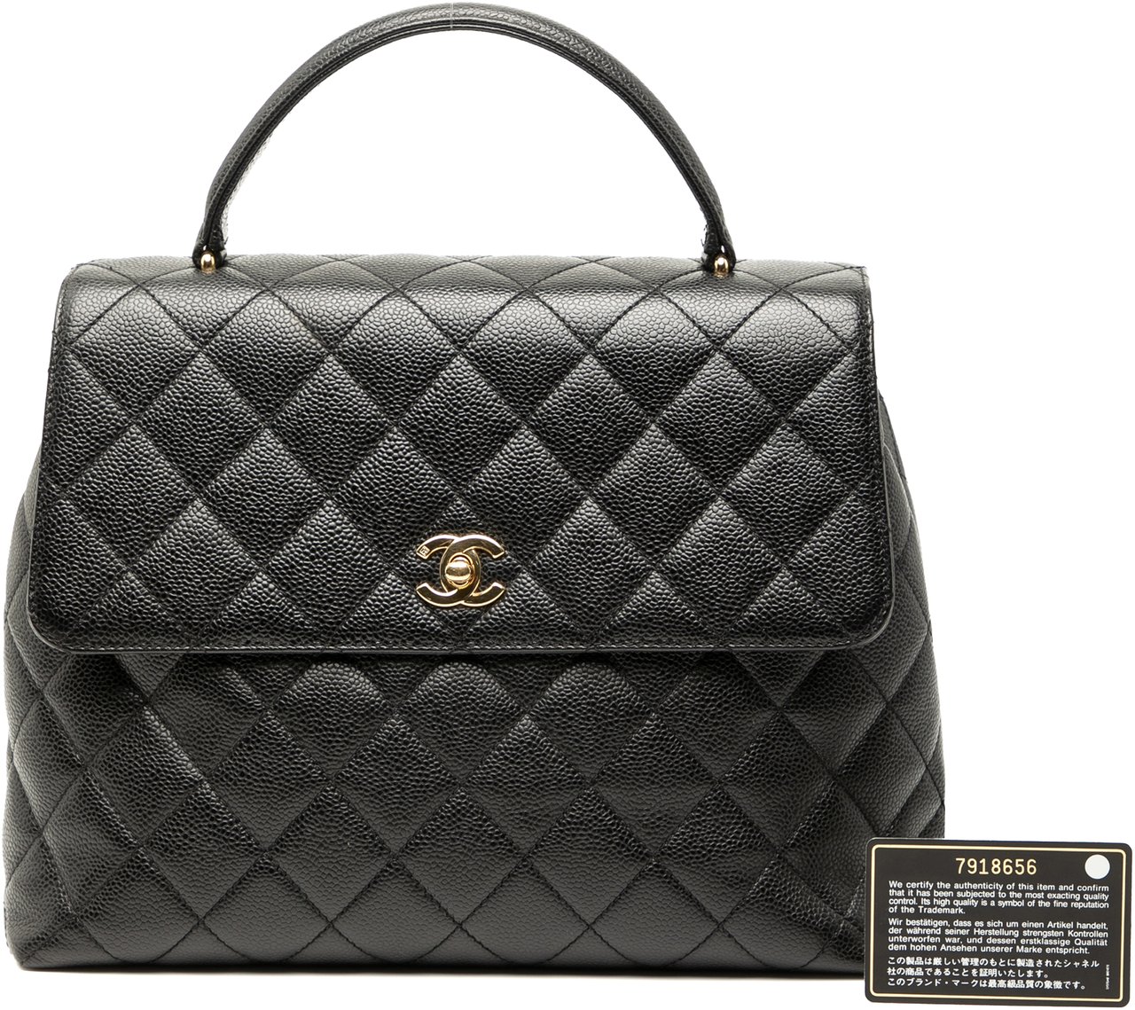 Chanel CC Quilted Caviar Kelly Top Handle Bag Zwart