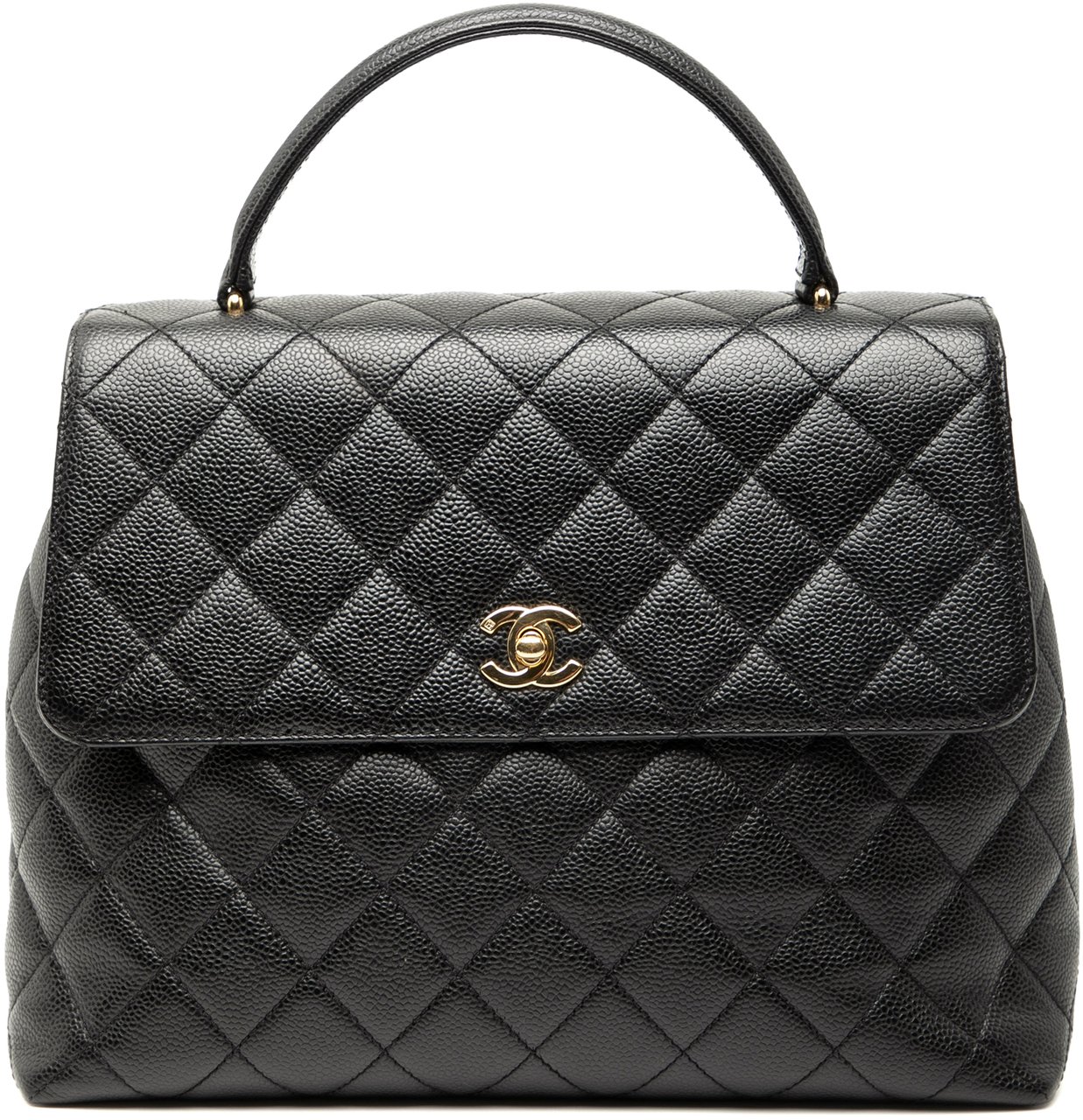 Chanel CC Quilted Caviar Kelly Top Handle Bag Zwart