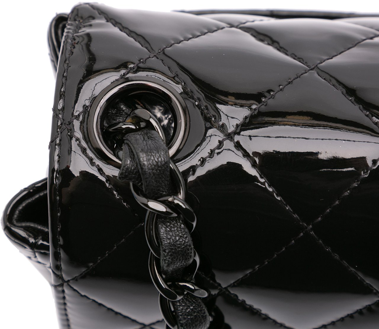 Chanel Mini Square Classic Patent So Black Single Flap Zwart