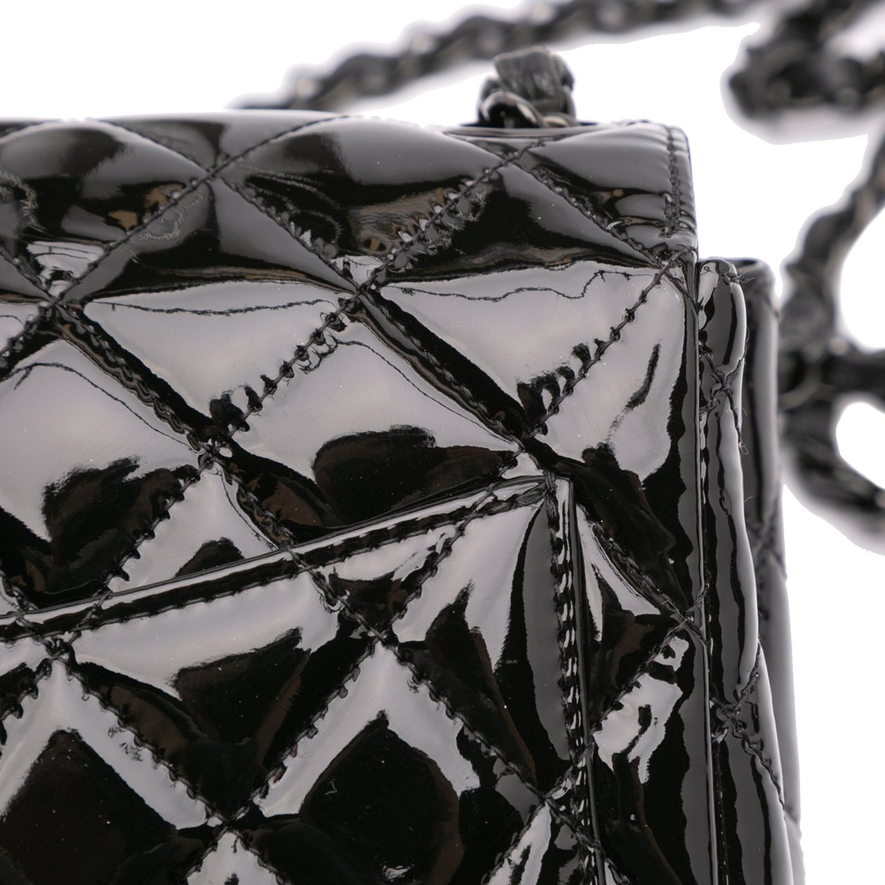 Chanel Mini Square Classic Patent So Black Single Flap Zwart