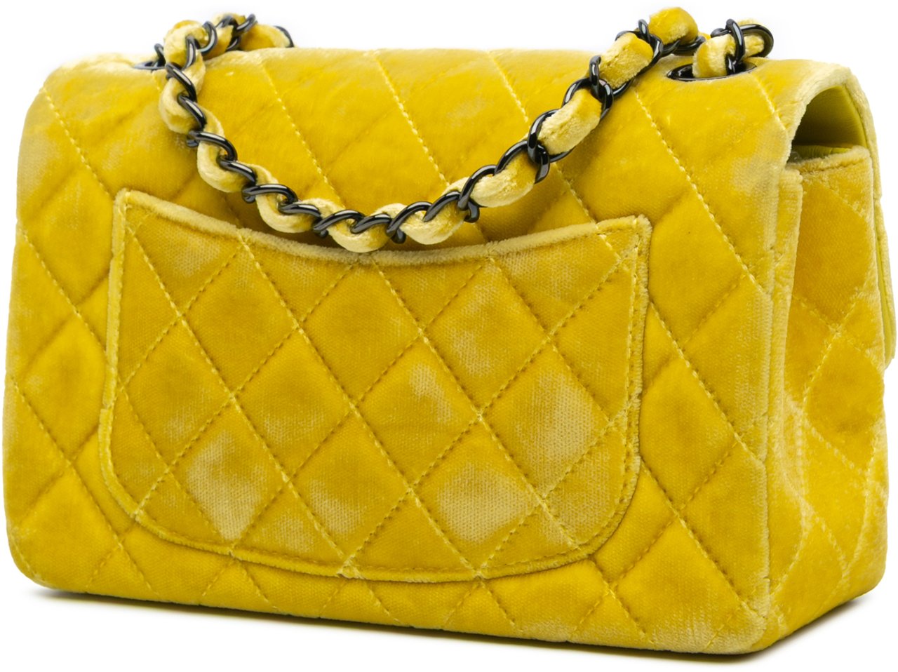 Chanel Mini Rectangular Classic Velvet Single Flap Geel