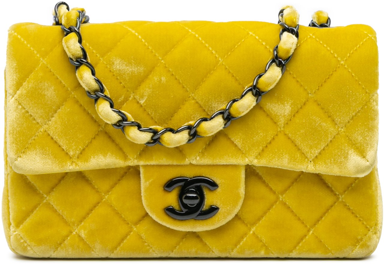 Chanel Mini Rectangular Classic Velvet Single Flap Geel