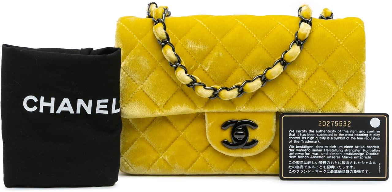 Chanel Mini Rectangular Classic Velvet Single Flap Geel
