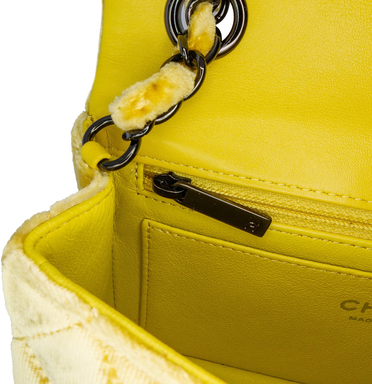 Chanel Mini Rectangular Classic Velvet Single Flap Geel
