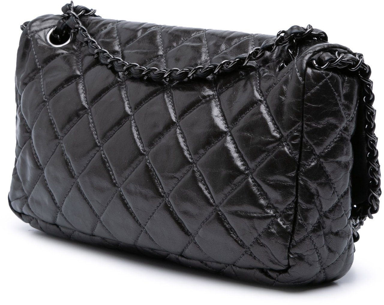 Chanel Medium Quilted Metallic Aged Calfskin Chain Me Flap Grijs