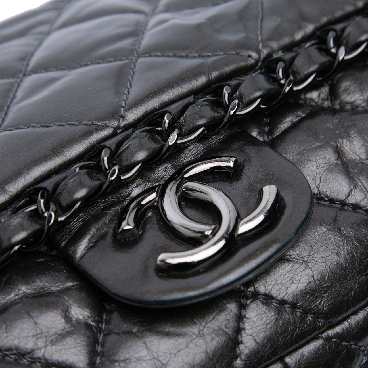 Chanel Medium Quilted Metallic Aged Calfskin Chain Me Flap Grijs