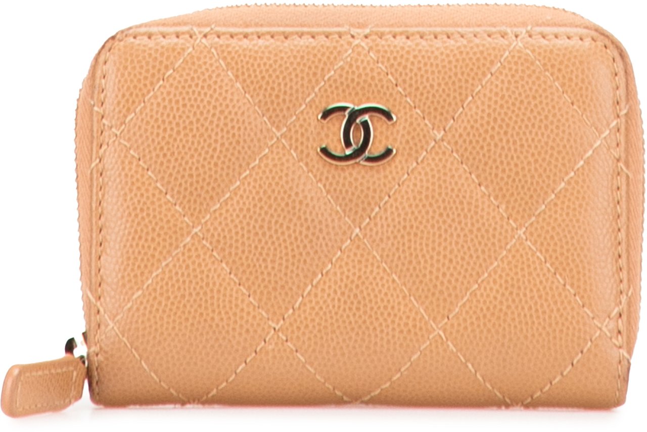 Chanel CC Quilted Caviar Zip Around Coin Purse Bruin