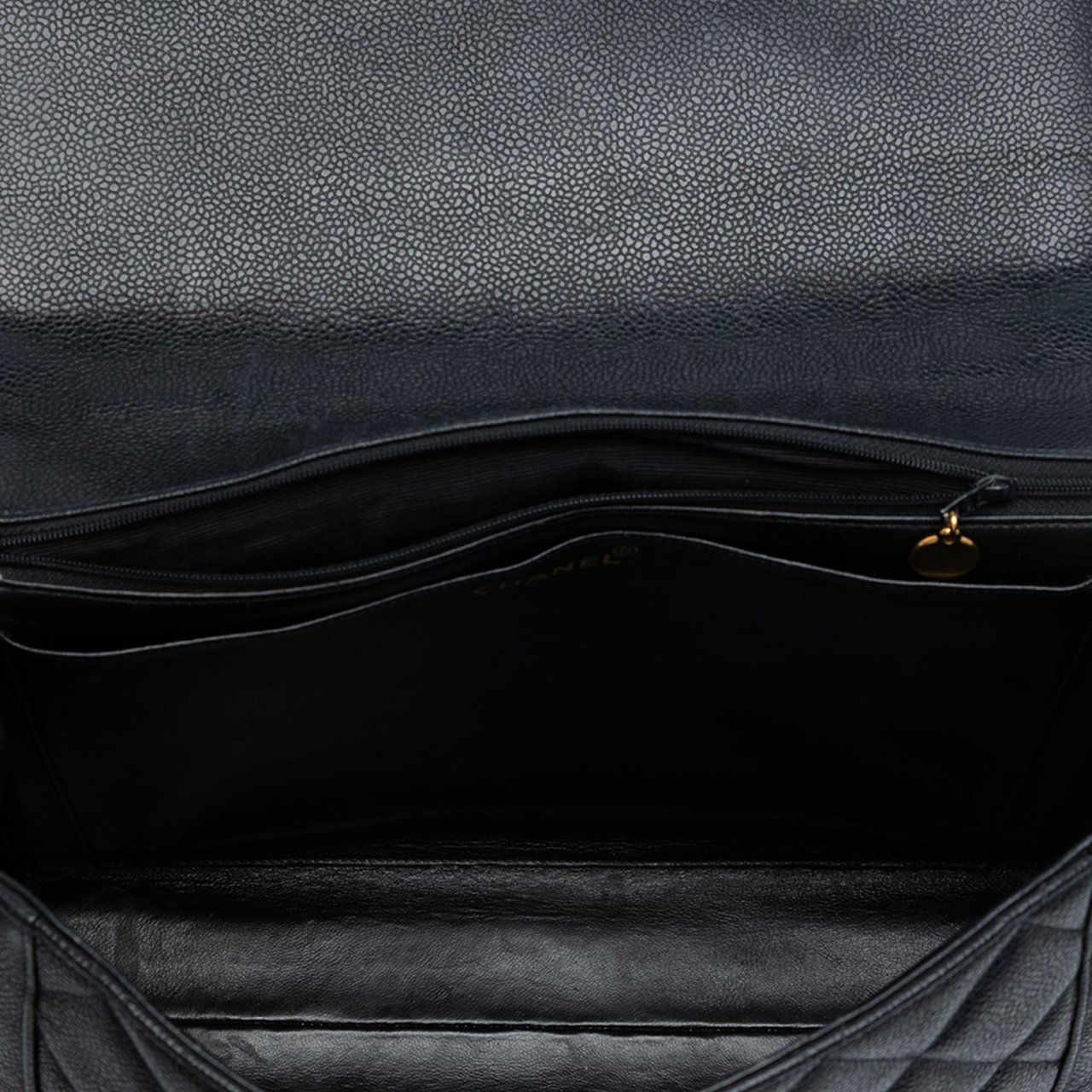 Chanel Jumbo CC Quilted Caviar Kelly Top Handle Bag Zwart