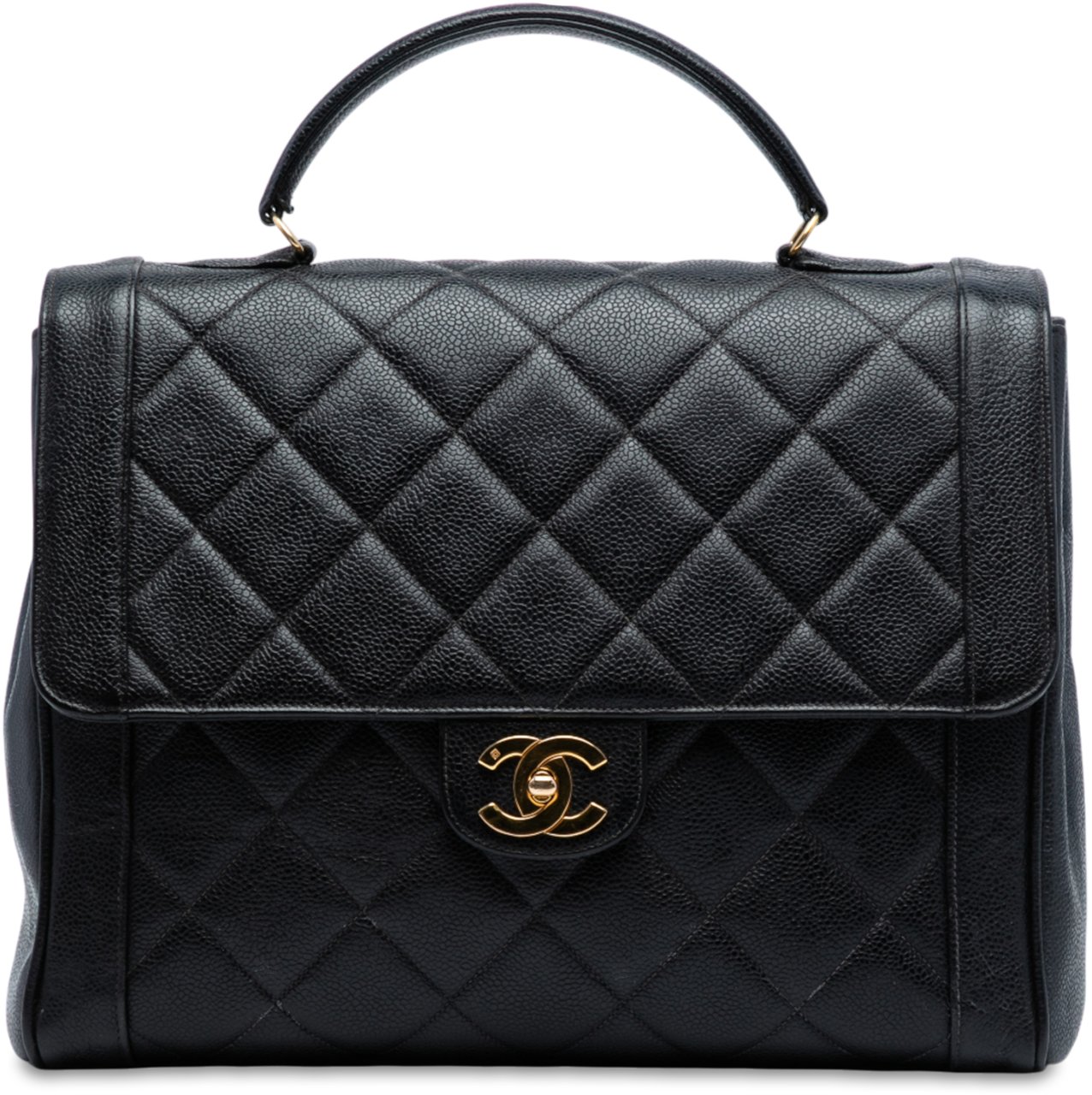 Chanel Jumbo CC Quilted Caviar Kelly Top Handle Bag Zwart