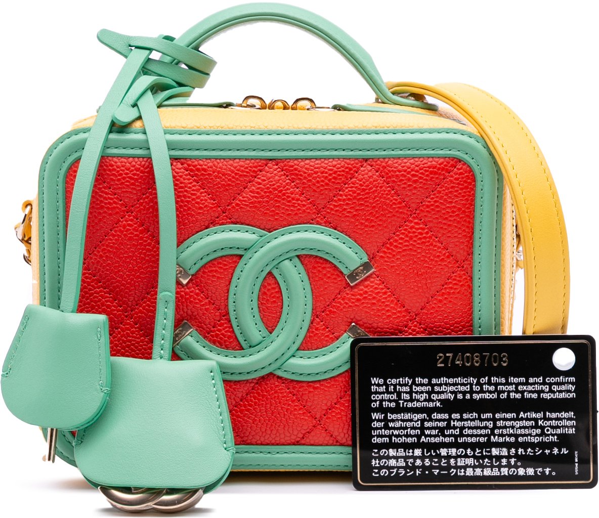 Chanel Small Tricolor Caviar CC Filigree Vanity Case Oranje