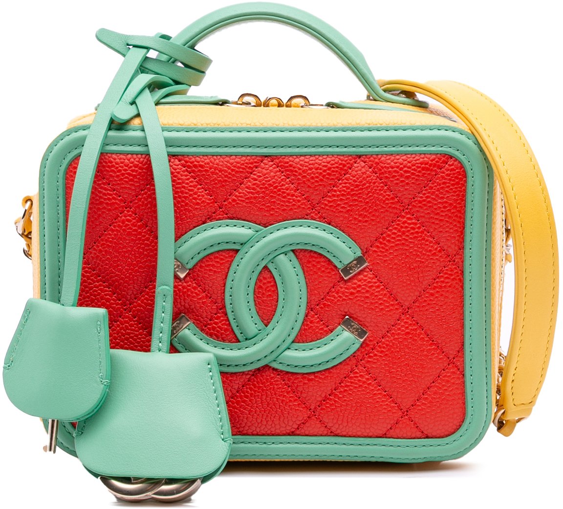 Chanel Small Tricolor Caviar CC Filigree Vanity Case Oranje