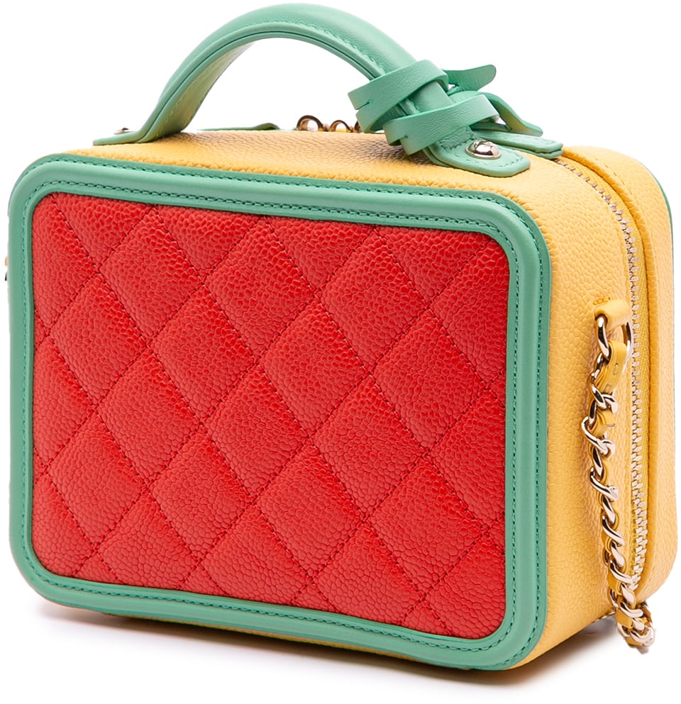 Chanel Small Tricolor Caviar CC Filigree Vanity Case Oranje
