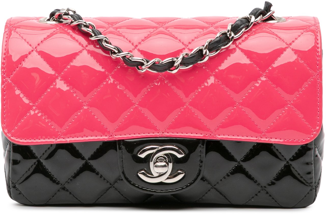 Chanel Mini Rectangular Bicolor Patent Leather Flap Bag Roze