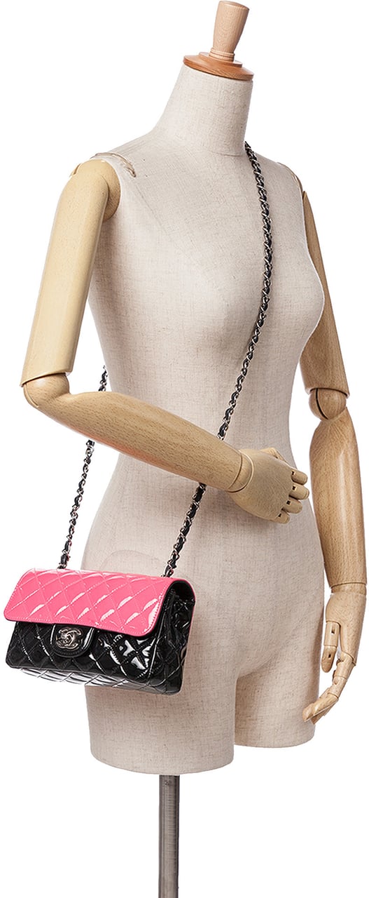 Chanel Mini Rectangular Bicolor Patent Leather Flap Bag Roze