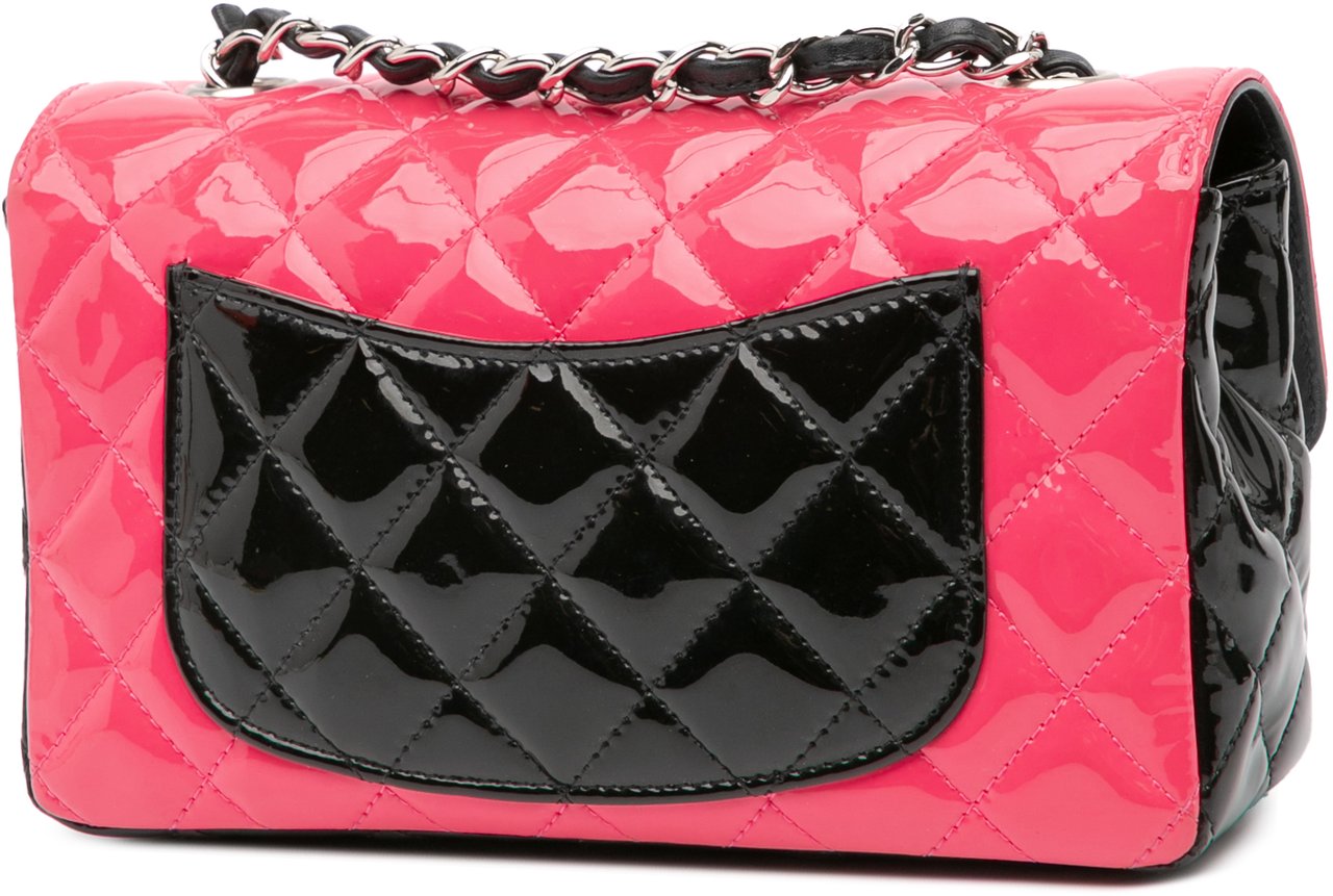 Chanel Mini Rectangular Bicolor Patent Leather Flap Bag Roze