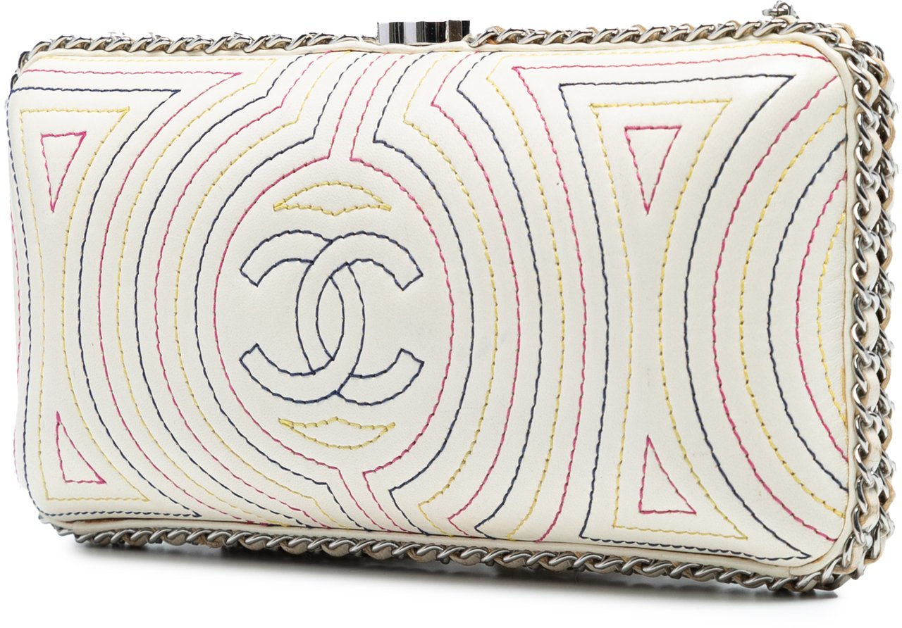 Chanel Quilted Calfskin Korean Garden Clutch on Chain Wit
