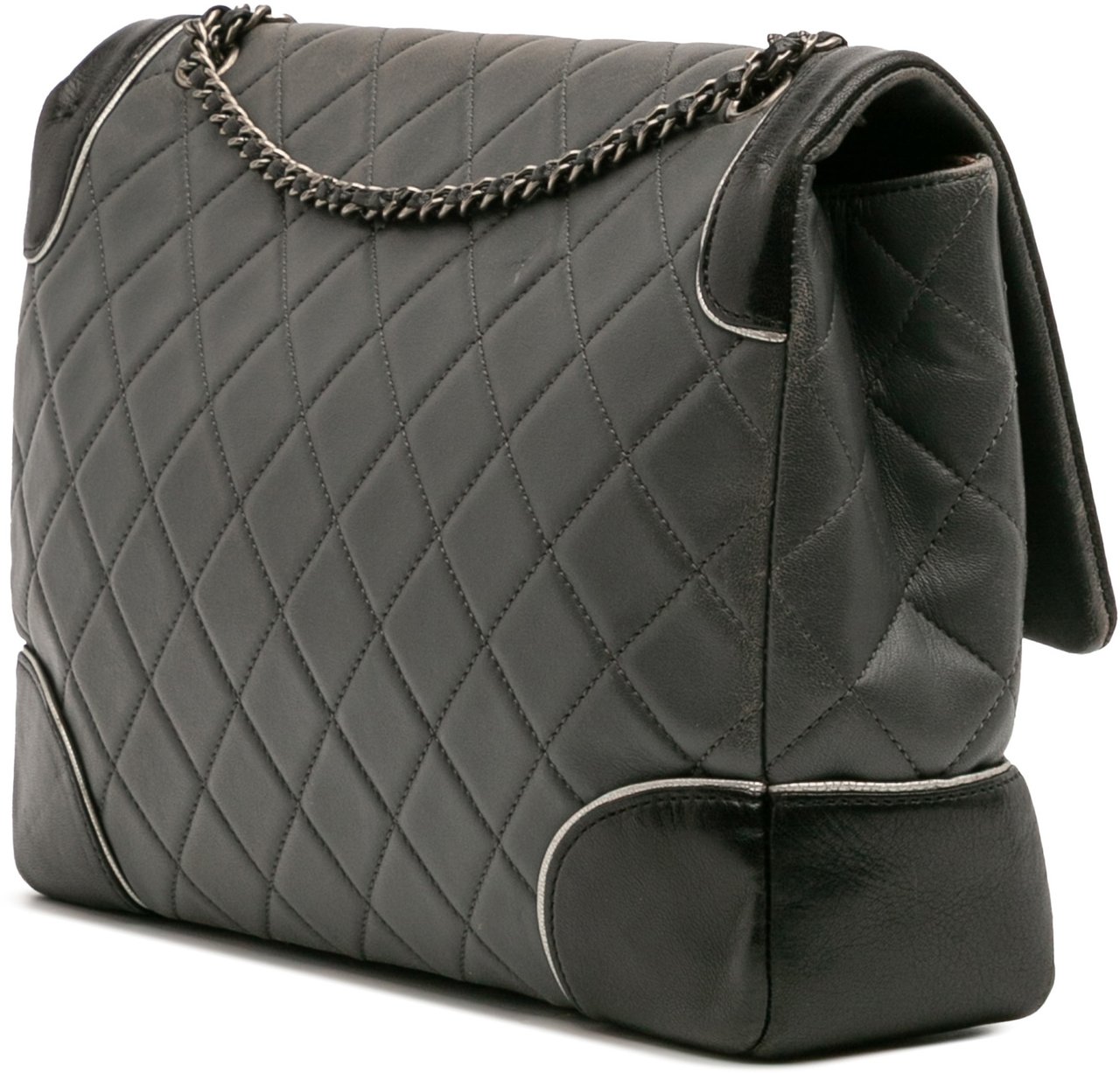 Chanel Paris Salzburg Jumbo Bicolor Quilted Lambskin Tyrolean Flap Grijs