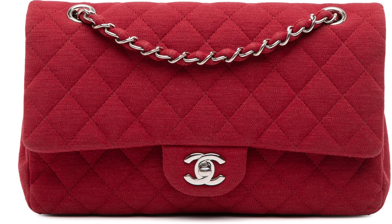 Chanel Medium Classic Jersey Double Flap Rood
