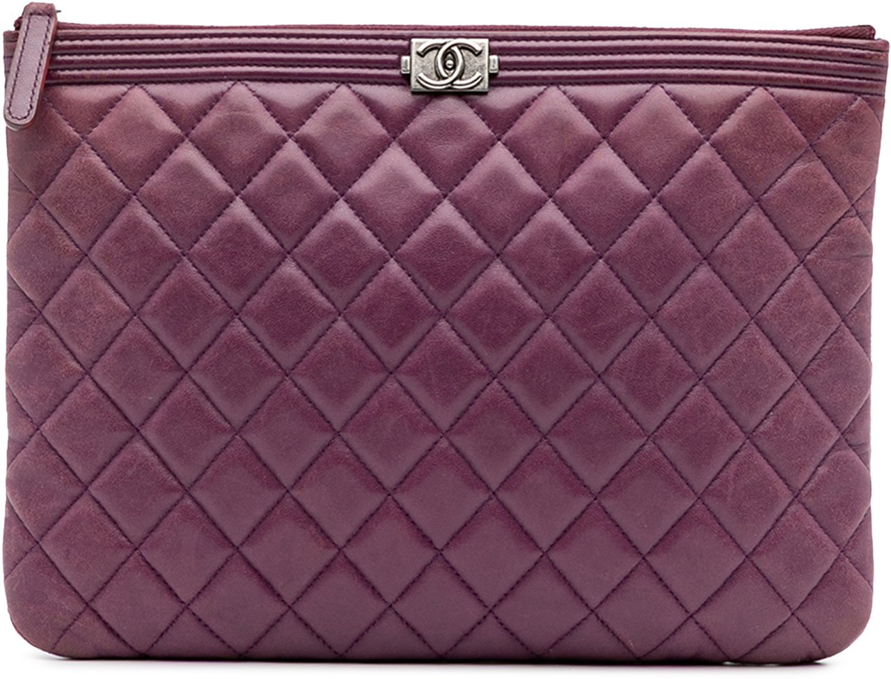 Chanel Medium Quilted Lambskin Boy O Case Clutch Paars
